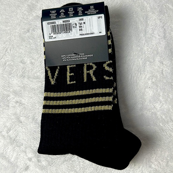 Versace Logo Crew Socks Black/Gold Size M New With Tag - Picture 5 of 6